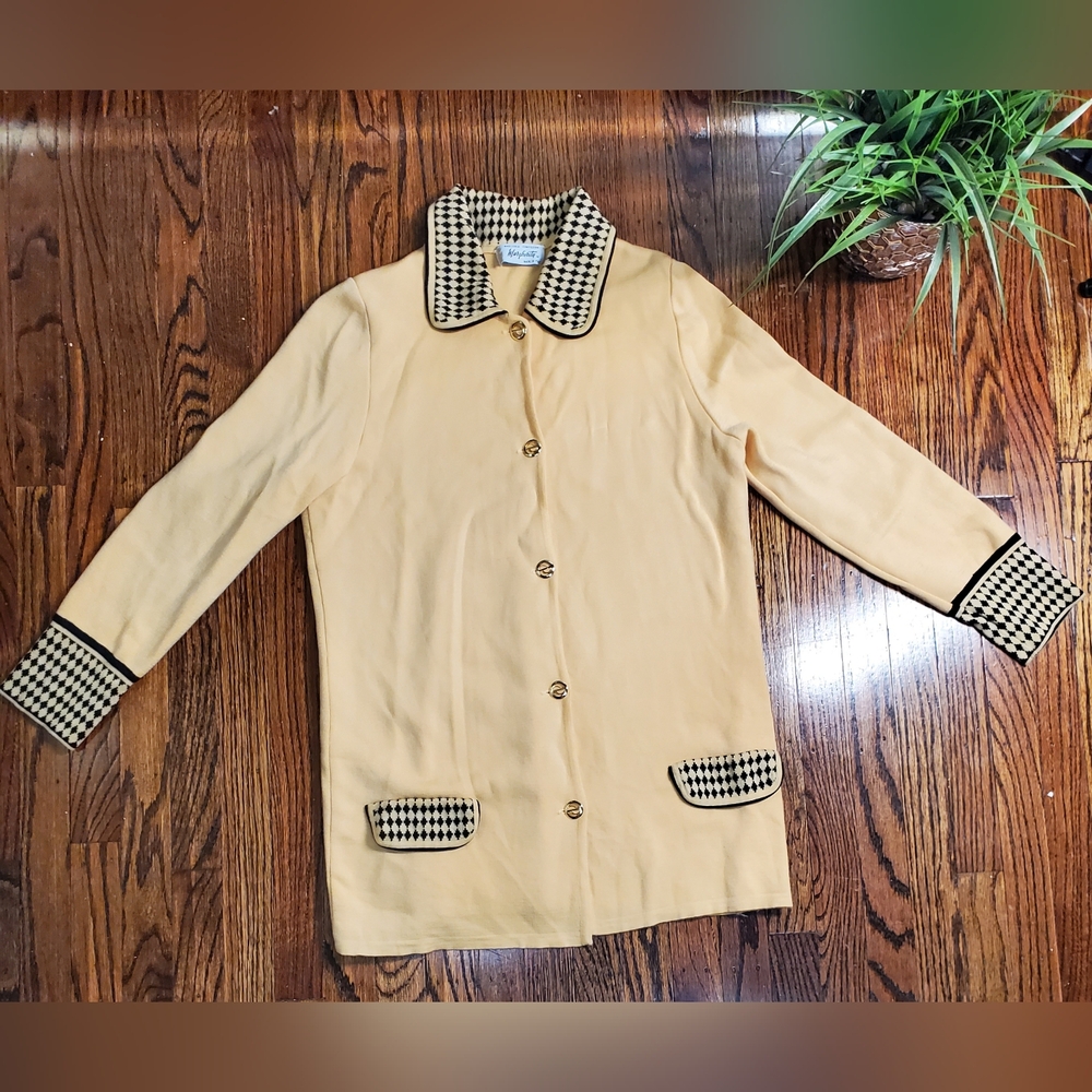 Maglieria Confezioni MARGARITA Vintage 70s Knit Merino Wool Yellow Carfigan Sz M